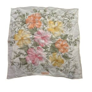 vintage Salvatore Ferragamo Square silk scarf vibrant hibiscus flowers 15.5x15.5